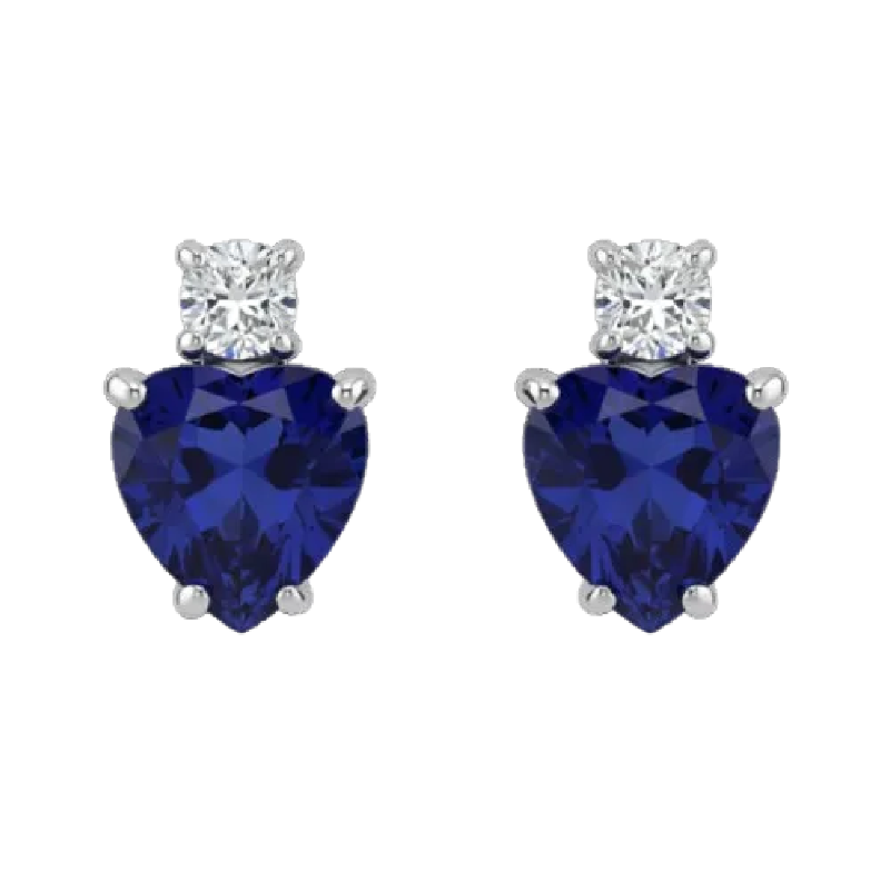 Orecchini zaffiro cuore con diamanti e oro bianco 18K