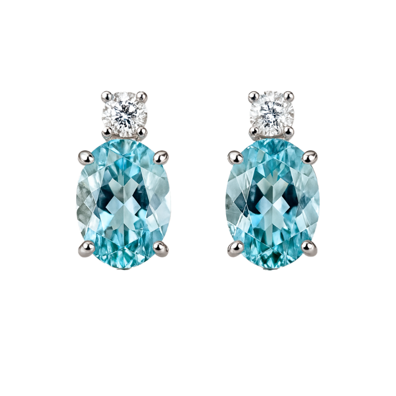 Orecchini acquamarina oval con diamanti e oro bianco 18K