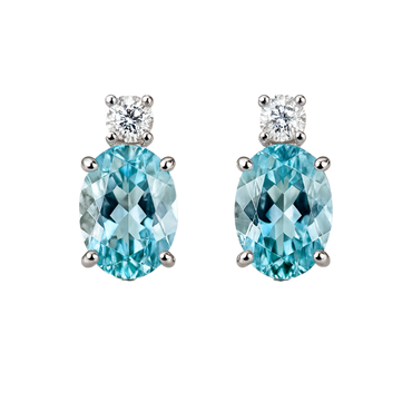 Orecchini acquamarina oval con diamanti e oro bianco 18K