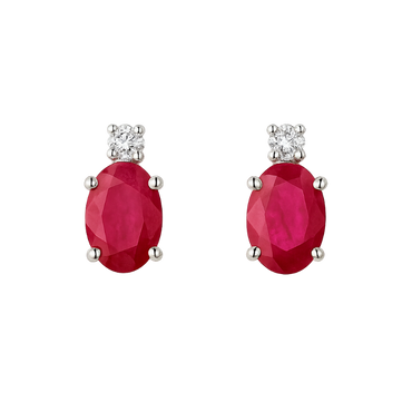 Orecchini rubino oval con diamanti e oro bianco 18K