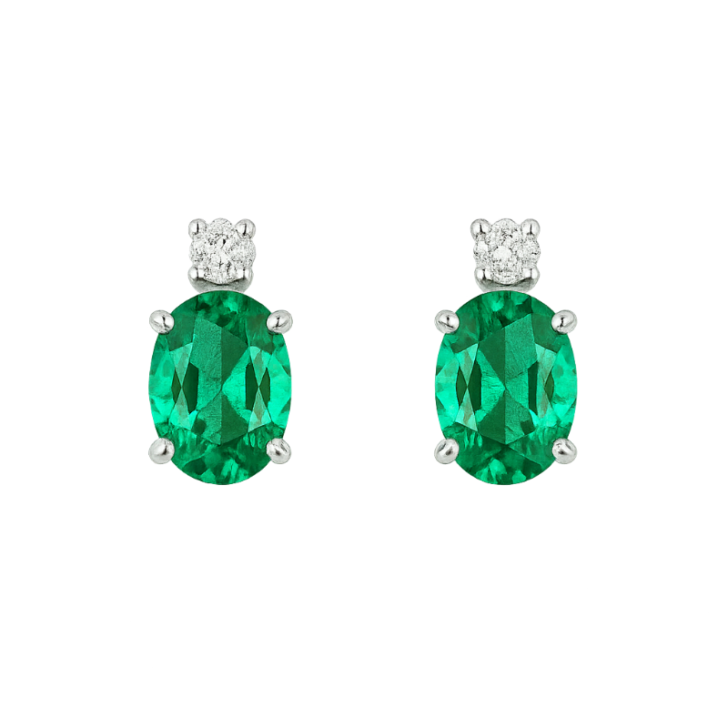 Orecchini smeraldo oval con diamanti e oro bianco 18K