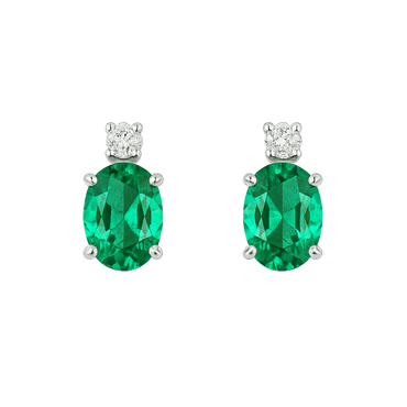 Orecchini smeraldo oval con diamanti e oro bianco 18K