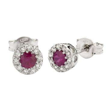Orecchini Oro bianco 18K con Diamanti e Rubino