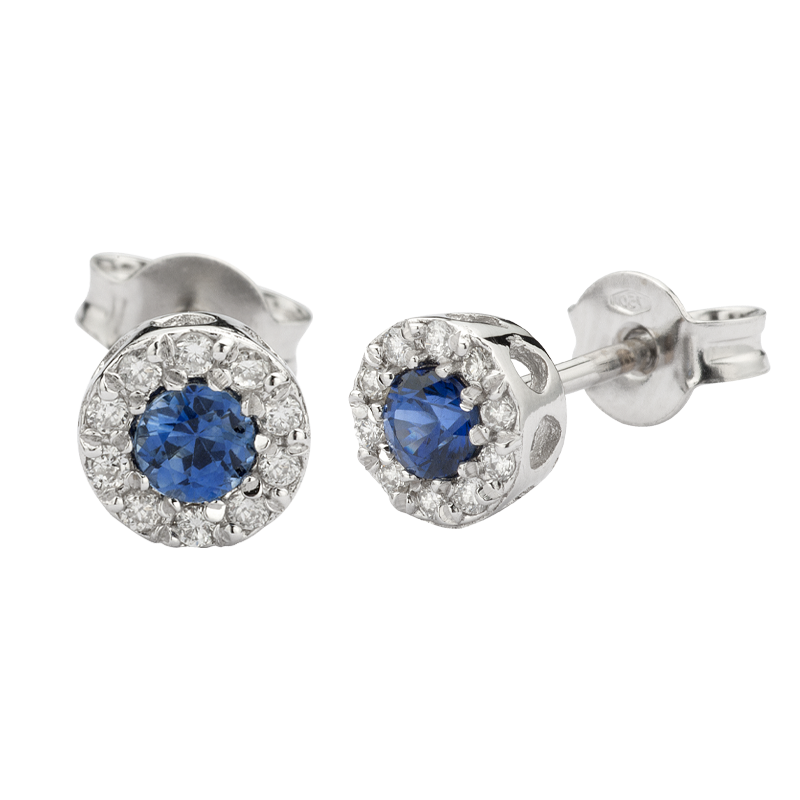 Orecchini Oro bianco 18K con Diamanti e Zaffiro