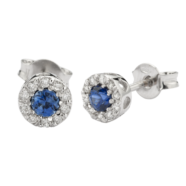 Orecchini Oro bianco 18K con Diamanti e Zaffiro