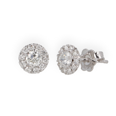 Orecchini oro bianco 18K con diamante centrale con pavè da 0.44 a 0.72 ct