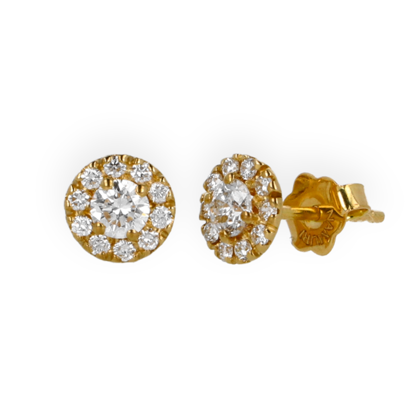 Orecchini oro giallo 18K con diamante centrale con pavè da 0.44 a 0.72 ct