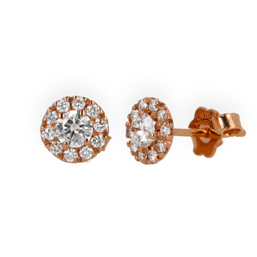 Orecchini oro rosa 18K con diamante centrale con pavè da 0.44 a 0.72 ct