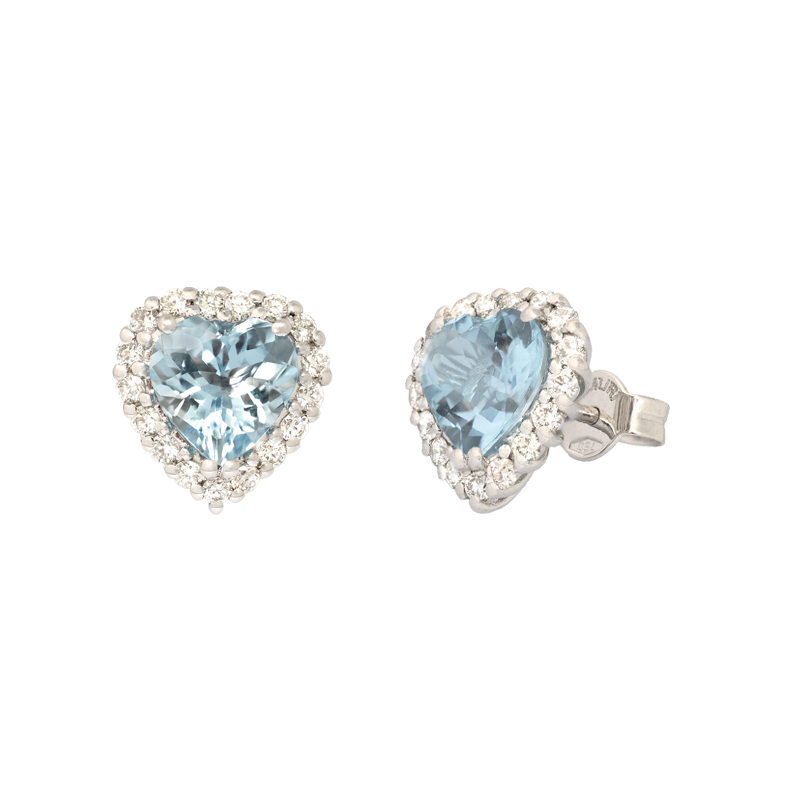 Orecchini oro bianco 18K con diamanti acqua marina taglio cuore