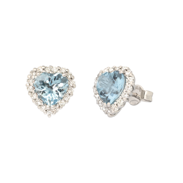 Orecchini oro bianco 18K con diamanti acqua marina taglio cuore