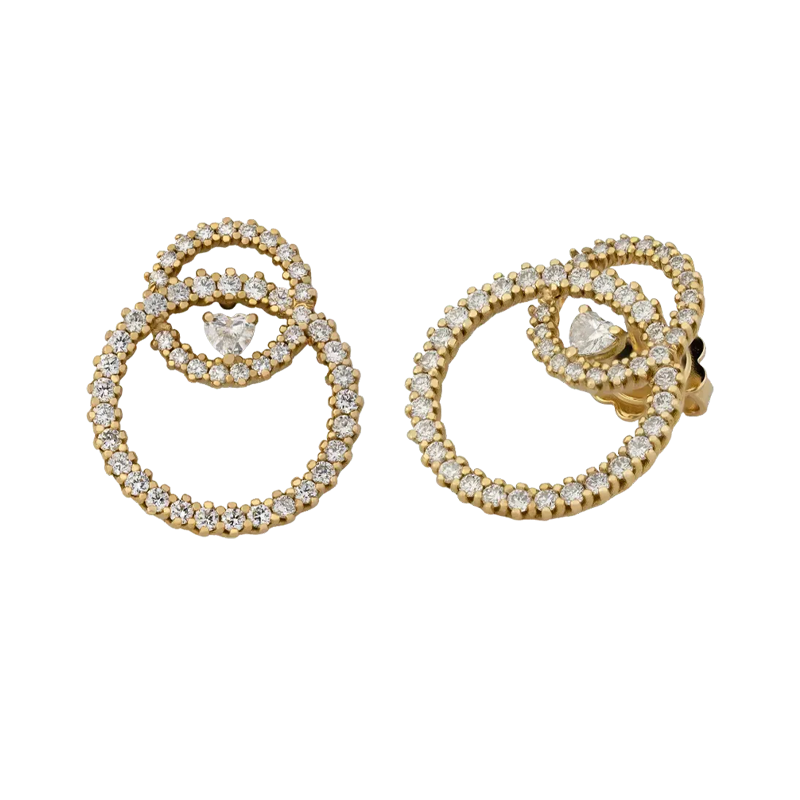 Orecchini in oro giallo 18K con diamanti con cuore