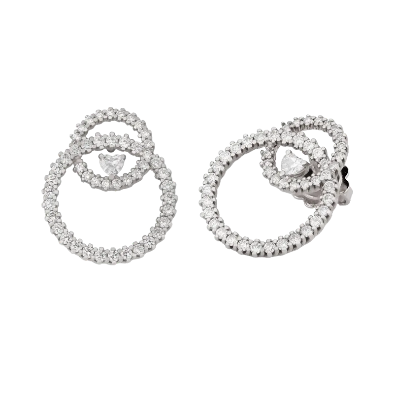 Orecchini in oro bianco 18K con diamanti con cuore