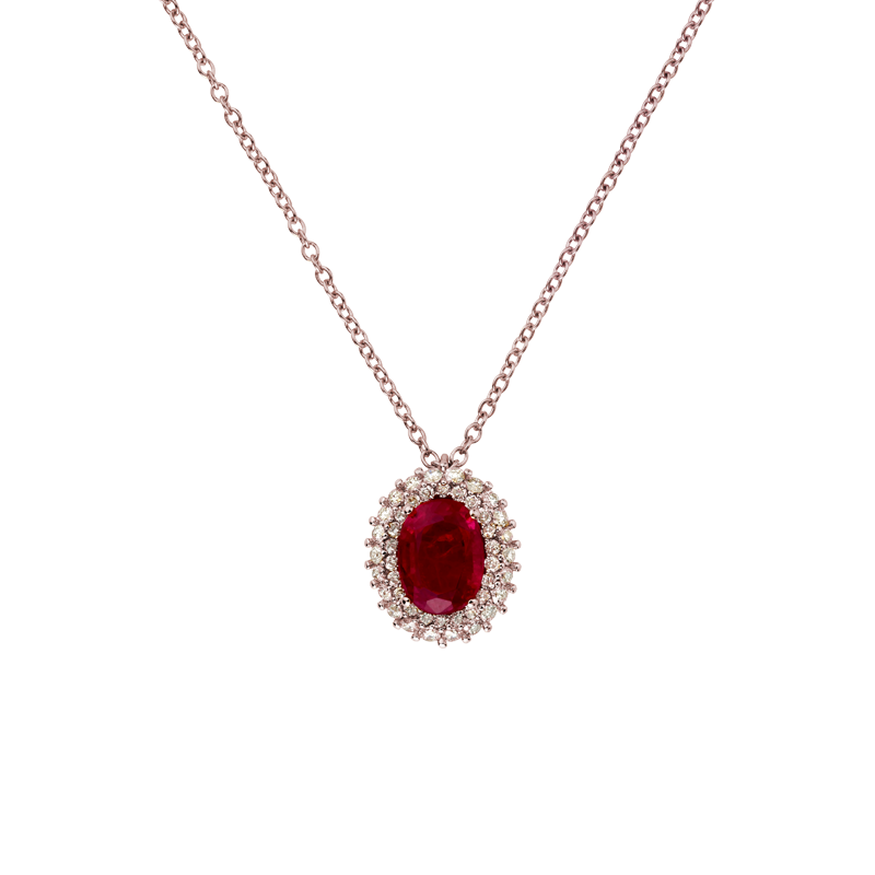 Pendente Oro rosa 18K con diamanti e Rubino 8x6 TRT