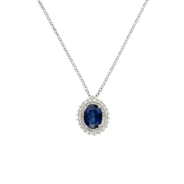 Pendente Oro bianco 18K con diamanti e Zaffiro 8x6 TRT