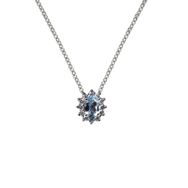Pendente oro bianco 18K con diamanti e acquamarina
