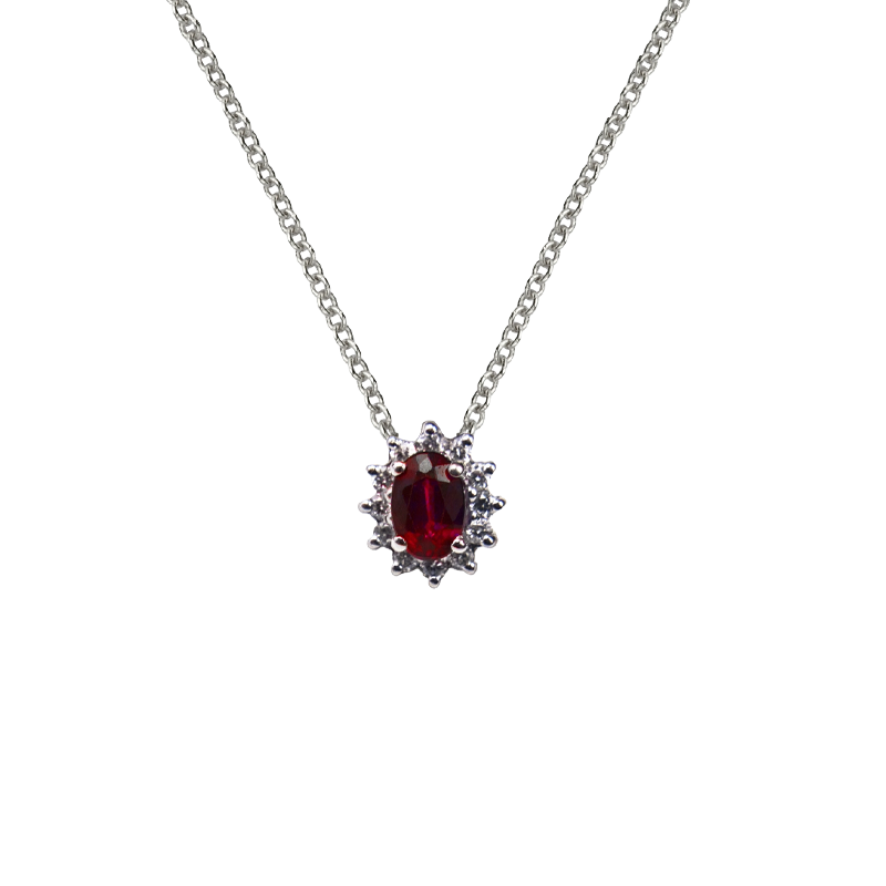 Pendente oro bianco 18K con diamanti e rubino TRT