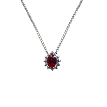 Pendente oro bianco 18K con diamanti e rubino TRT