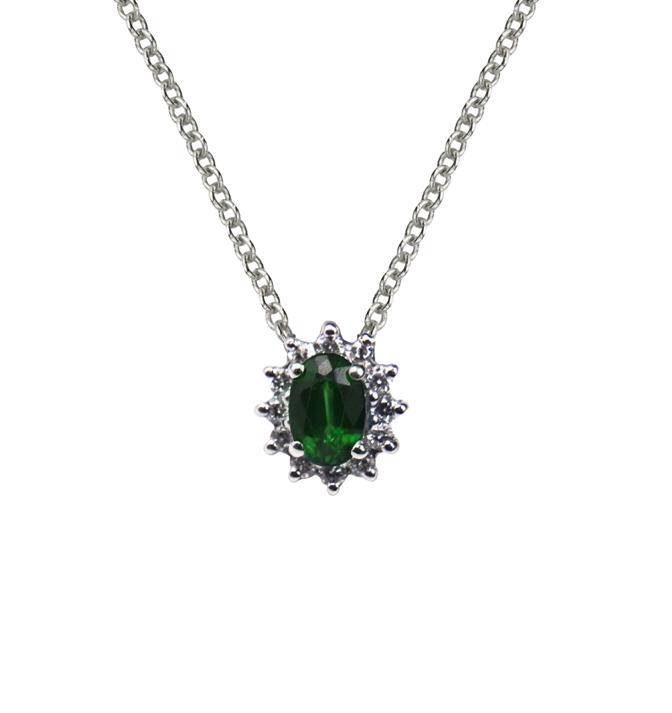 Pendente oro bianco 18K con diamanti e smeraldo TRT