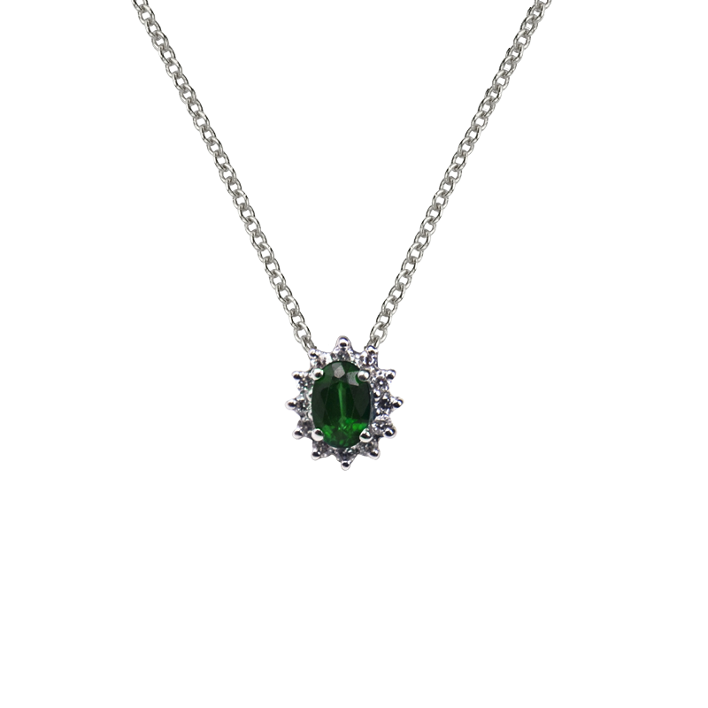 Pendente oro bianco 18K con diamanti e smeraldo TRT