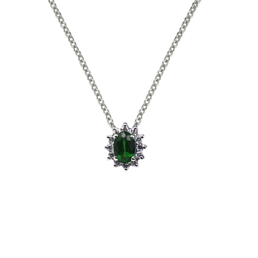 Pendente oro bianco 18K con diamanti e smeraldo TRT