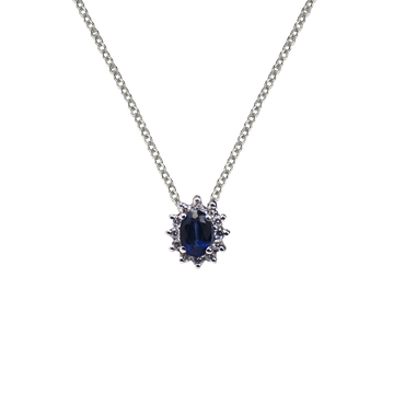 Pendente oro bianco 18K con diamanti e zaffiro TRT