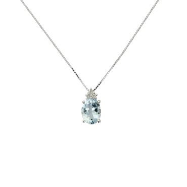 Pendente Oro bianco 18K con Diamanti e Acquamarina Tonda