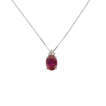 Pendente Oro bianco 18K con Diamanti e Rubino Tondo
