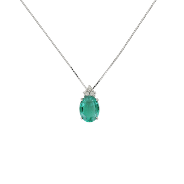 Pendente Oro bianco 18K con Diamanti e Smeraldo Tondo