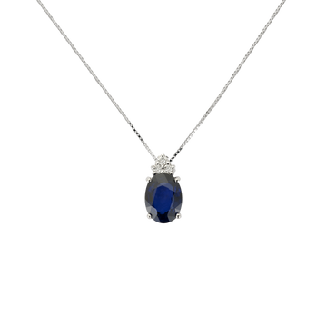 Pendente Oro bianco 18K con Diamanti e Zaffiro Tondo