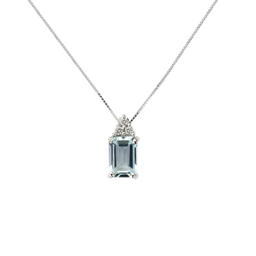 Pendente Oro bianco 18K con Diamanti Acquamarina Quadrata