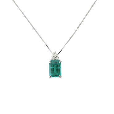 Pendente Oro bianco 18K con Diamanti e Smeraldo Quadrato