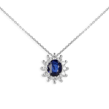 Pendente oro bianco 18K con diamanti e centrale zaffiro