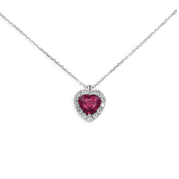 Ciondolo in oro Bianco 18K con Diamanti e Centrale Cuore Rubino