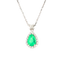 Pendente oro bianco 18K con diamanti con smeraldo centrale a goccia