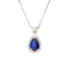Pendente oro bianco 18K con diamanti con zaffiro centrale a goccia