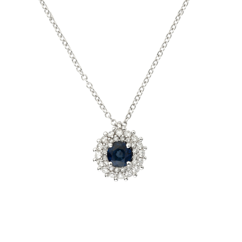 Pendente Contorno Oro bianco 18K con Diamanti e Zaffiro TRT