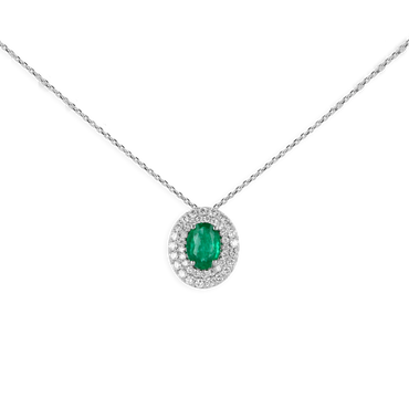 Pendente in oro Bianco 18K Diamanti e Centrale Smeraldo