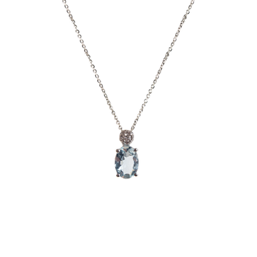 Pendente Oro bianco 18K con Diamanti e Acquamarina da 0.70 a 1.15 ct
