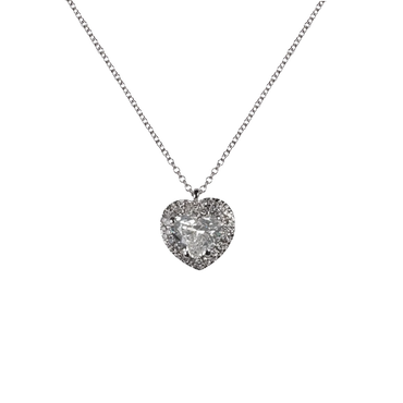 Pendente in oro bianco 18K con diamanti pavè con cuore centrale doppio contorno