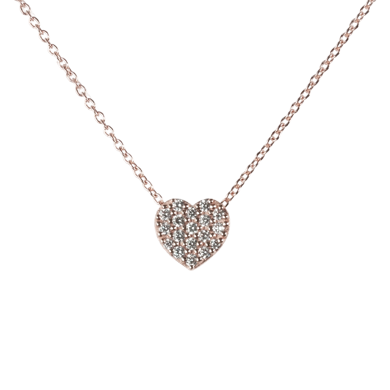 Pendente oro rosa 18K con diamanti cuore pavè