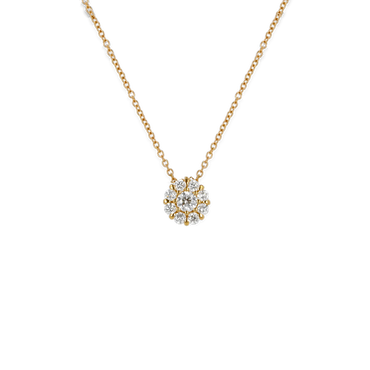 Pendente Oro Giallo 18K con Diamante Centrale e Contorno di Diamanti