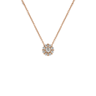 Pendente Oro Rosa 18K con Diamante Centrale e Contorno di Diamanti