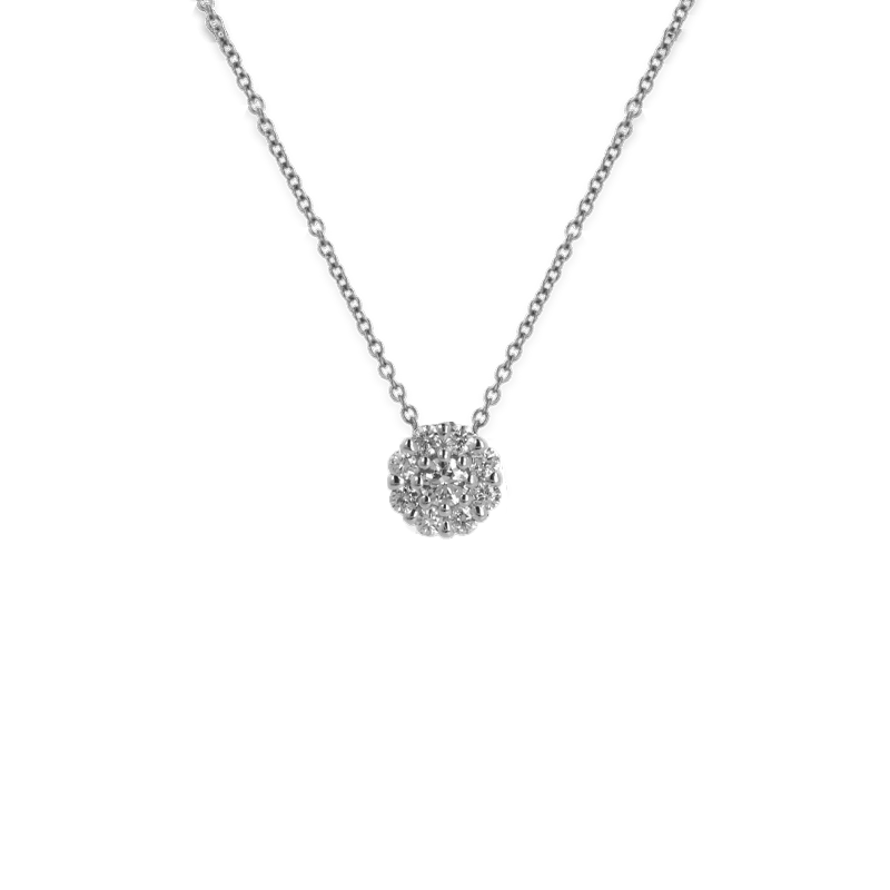 Pendente Oro Bianco 18K con Diamante Centrale e Contorno di Diamanti
