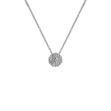 Pendente Oro Bianco 18K con Diamante Centrale e Contorno di Diamanti