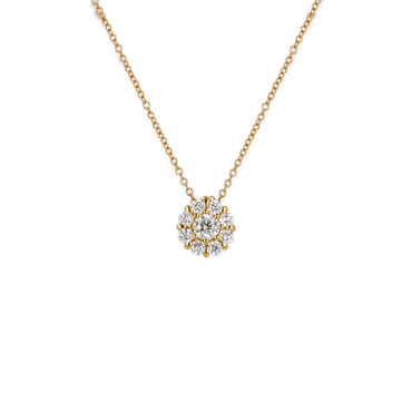 Pendente Oro Giallo 18K con Diamante Centrale e Contorno di Diamanti