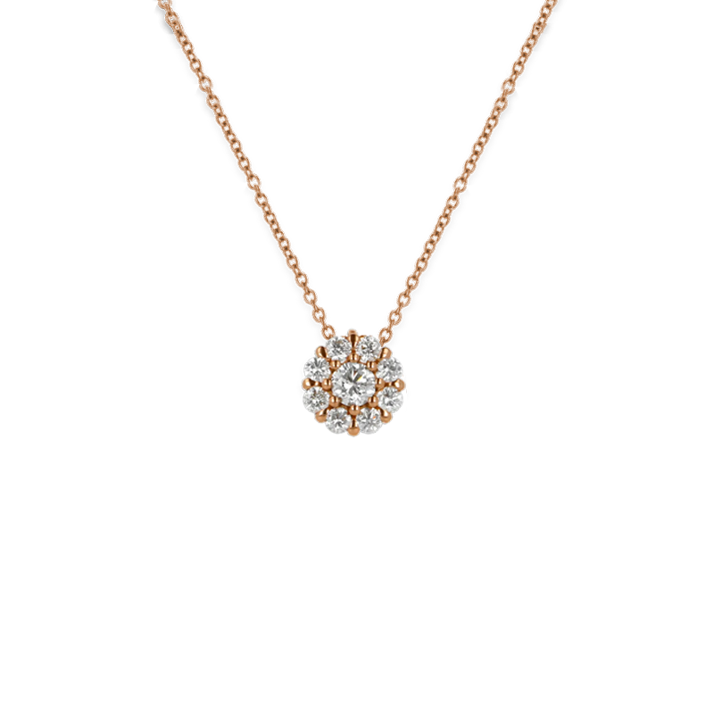 Pendente Oro Rosa 18K con Diamante Centrale e Contorno di Diamanti