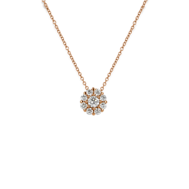 Pendente Oro Rosa 18K con Diamante Centrale e Contorno di Diamanti
