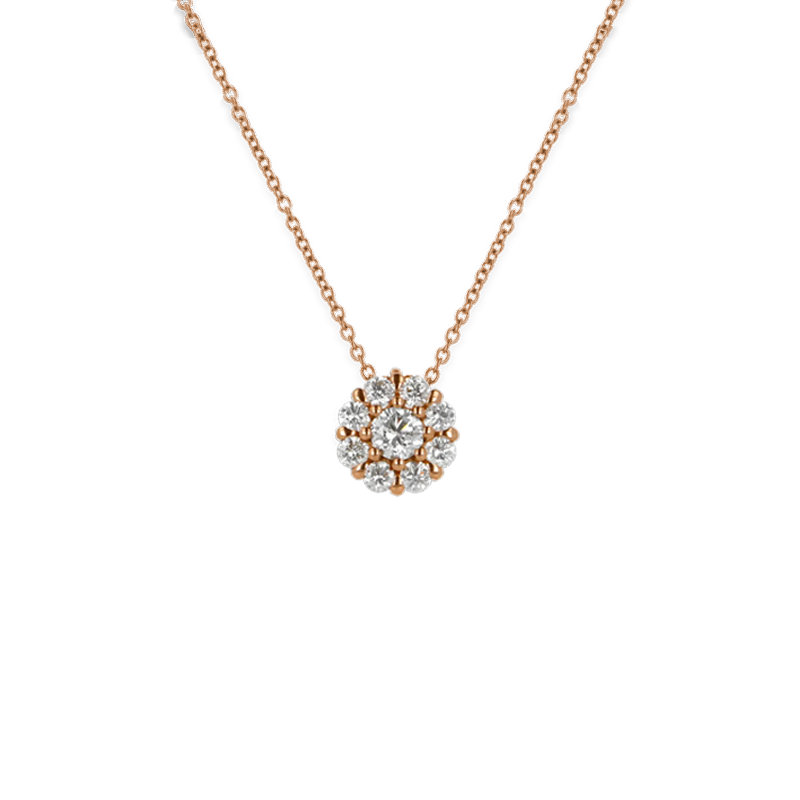 Pendente Oro Rosa 18K con Diamante Centrale e Contorno di Diamanti