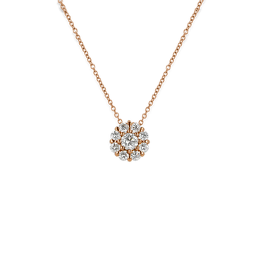 Pendente Oro Rosa 18K con Diamante Centrale e Contorno di Diamanti