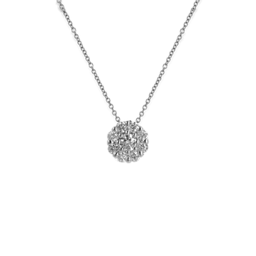 Pendente Oro Bianco 18K con Diamante Centrale e Contorno di Diamanti